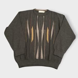 Vintage Norm Thompson 3D Knit Wool Blend  Sweater Grey‎ Sz XL Grandpa 90s Cosby